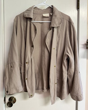 Chico's Beige Solid Button Front Collared Short Jacket Women  s Size 3 Regular XL