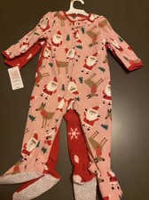 Carter's 2-Pack Fleece Footed One-Piece Zip Sleepers Santa/Reindeer 12M girl