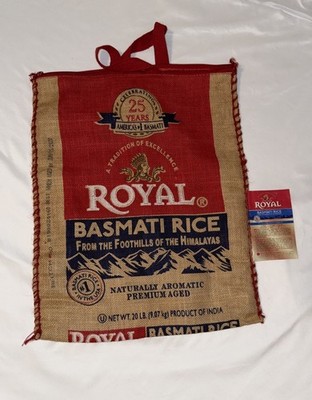 EMPTY NO RICE 20lb ROYAL BASMATI RICE w/ Handles & Zipper Burlap BAG ONLY*