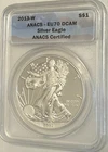 2013-W enhanced uncirculated American SILVER EAGLE. ANACS perfect EU70 DCAM #091