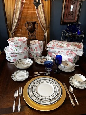 Gorham Fine China Spring Laurel 74 Piece Dinner Set:  Plates Bowls Cups Saucers