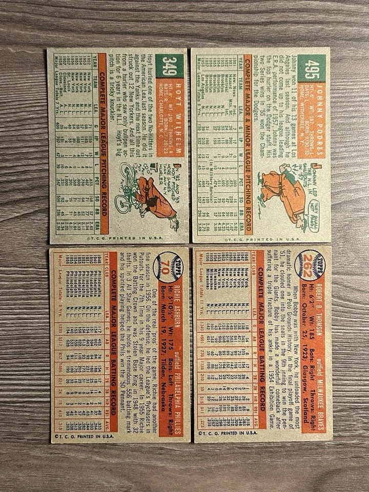 Lote de (4) Topps de los años 50 EX-EXMT HOF Ashburn/Wilhelm/Thomson/Podres de colección MLB Foto 2 de 2
