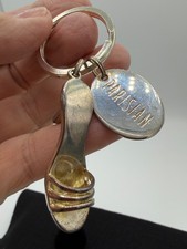 Parisian Tag Silver Tone Keychain with High Heel Dangle New