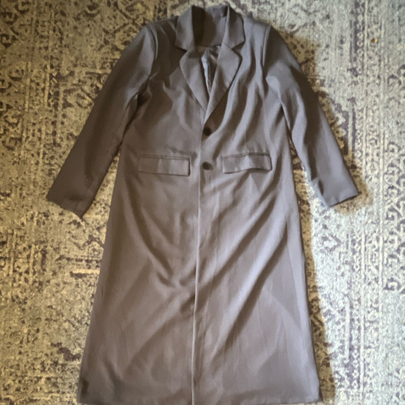 Gray Collared Button Long Overcoat Lined Pockets … - image 1
