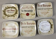 THIRSTSTONE Winers APPETIZER Tidbit Plates Collection Wine Labels Set of SIX!