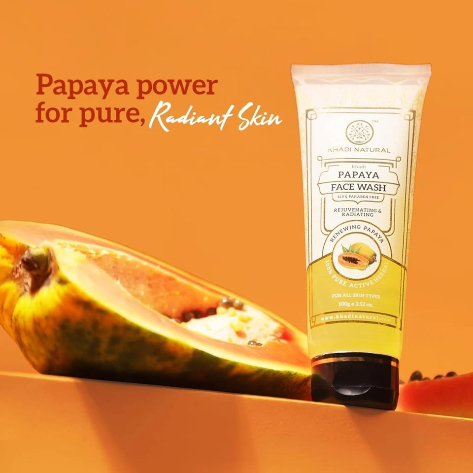 Jabón facial natural de papaya Khadi | Ilumina y promueve una piel sana | 100 ml Foto 3 de 4