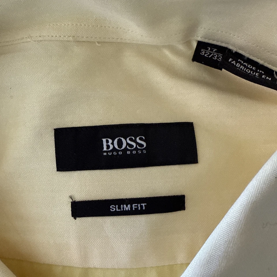 NEW Hugo Boss Mens Slim Fit YELLOW Cotton Dress Shirt LONG SLEEVE 17 32/33 - Image 3 of 4
