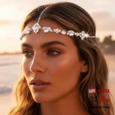 Gold Head Chain Rhinestone Hair Jewelry Wedding Crystal one size silver