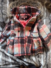 Urban Republic Girls Plaid Coat with Faux Fur Hood