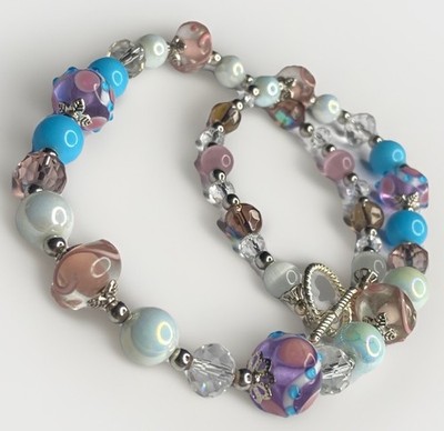 Artisan Handcrafted Art Deco Lampwork Glass Jewelry Pink Peony Club #2 Whimsical