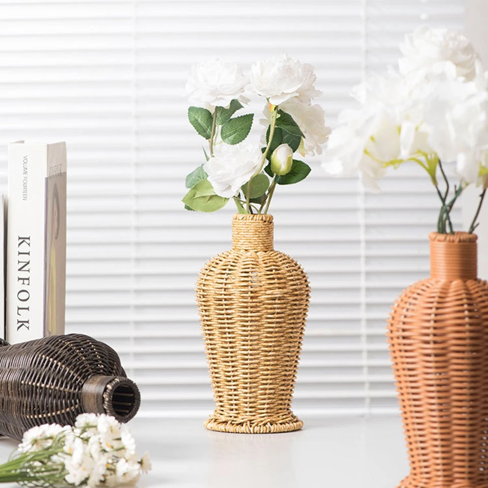 Imitation Weave Rattan Bottle Basket Vase Wicker Dried Flowers Pampas Grass Vase - Image 3 of 4