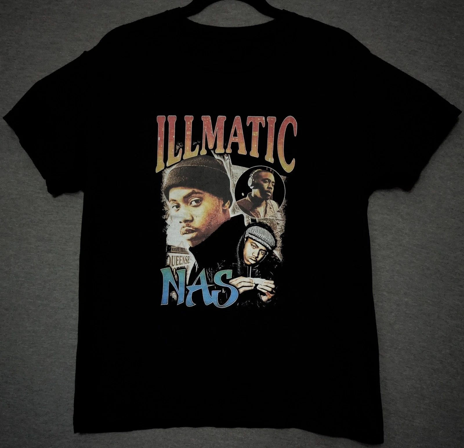 Nas Illmatic Medium Black Band Tee Shirt 20" W X 26.5" L