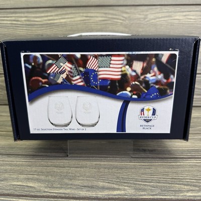 LIMITED EDITION RYDER CUP 2025 BETHPAGE BLACK 17 OZ STEMLESS WINE GLASS SET OF 2
