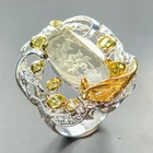 Handmade jewelry Natural Green Amethyst Ring 925 Sterling Silver Size 8 /R450425
