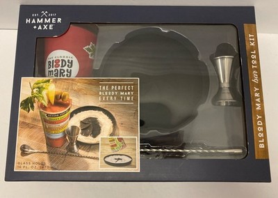 Hammer + Axe Bloody Mary Bar Tool Kit - Recipe + Glass Twisted Spoon