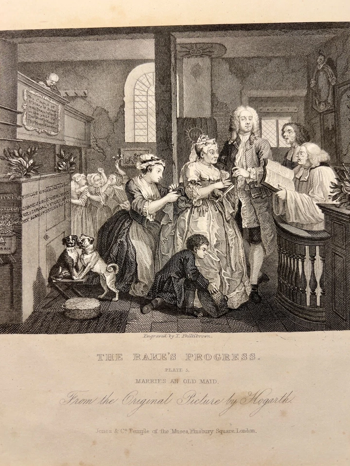THE RAKES PROGRESS PROFESSORS 1833 WILLIAM HOGARTH ANTIK STAHLSTICH ENGRAVING 5 - Bild 4 von 4