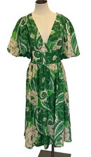 Farm Rio Tropical Groove Midi Dress - Size Small Green Floral Puff Sleeve Dress