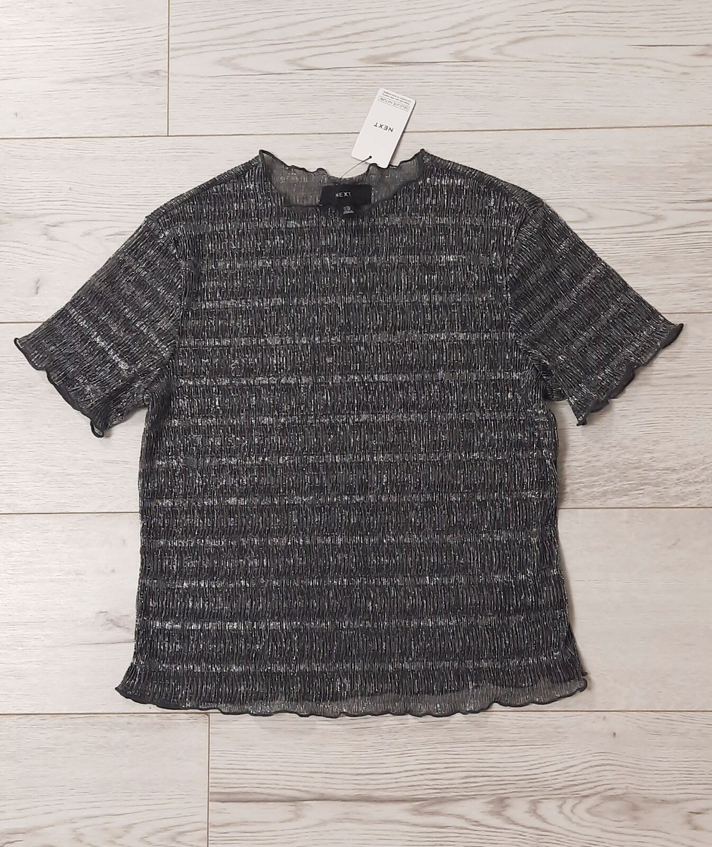 Short Sleeve Next Sparkle Jumper Silver Sheer Metallic Sparkle