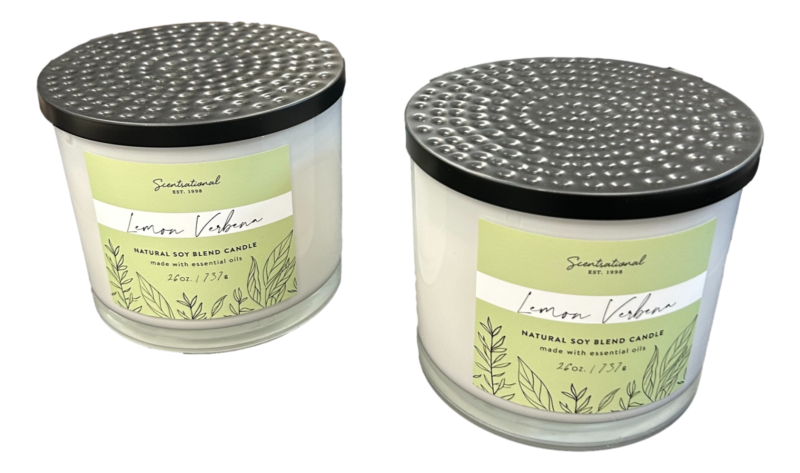 NEW Set of 2 Scentsational Lemon Verbena Scented Candles, 26 Oz Natural