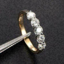 3Ct Ring Round Cut Simulate Diamond 5-Stone Half for Women 14K White Gold Finish