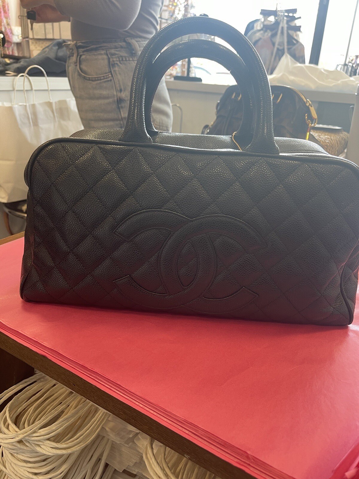 Authentic Guaranteed Chanel Caviar Black Leather Handbag-image