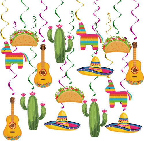 20Pcs Mexican Fiesta Hanging Swirl Decorations, Cinco De Mayo Party Supplies, Ta