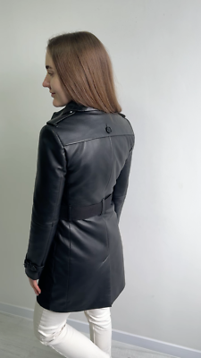 Women's BURBERRY Leather Trench Coat Double Lining Black UK6 US4