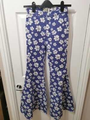 Free People Just Float on Floral Print High Rise Flared Jeans Blau Größe 24