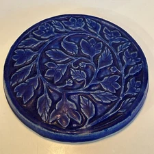 Pewabic Pottery Detroit Ivy Trivet Tile 7” Round Cobalt Blue Glaze 1995