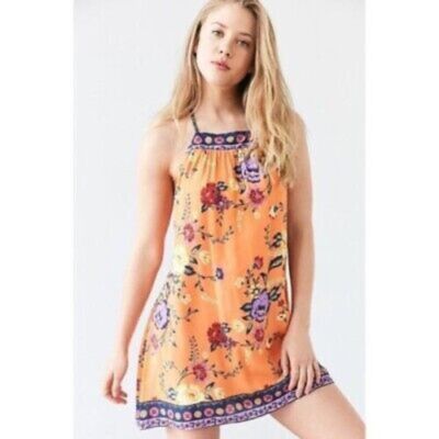 BeBop Be You Be Free Racerback Halter SunDress Orange Floral Sz M