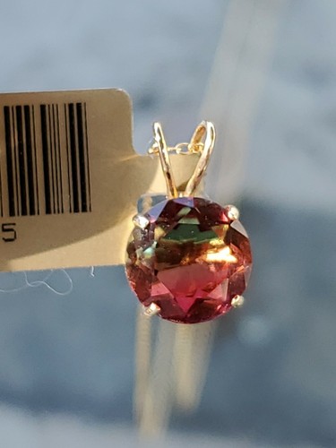 Tourmaline Labcreated Round Cut Pendant 14kt Solid Yellow Gold - Picture 3 of 12
