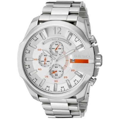 Diesel Men's DZ4328 Mega Chief SS Watch White Dial with Orange Accents NO BOX