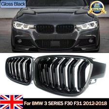 FOR BMW 3 SERIES F30 F31 2011-2019 DUAL LINE GLOSS BLACK KIDNEY GRILLE GRILLS UK