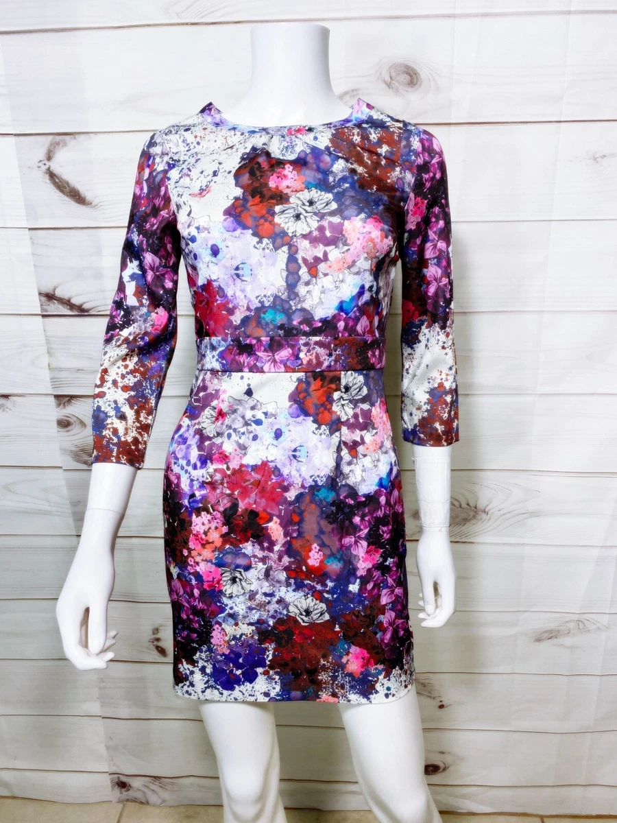 H M Womens Dress Size 4 Multicolor Floral Round Neck 3 4 Sleeve