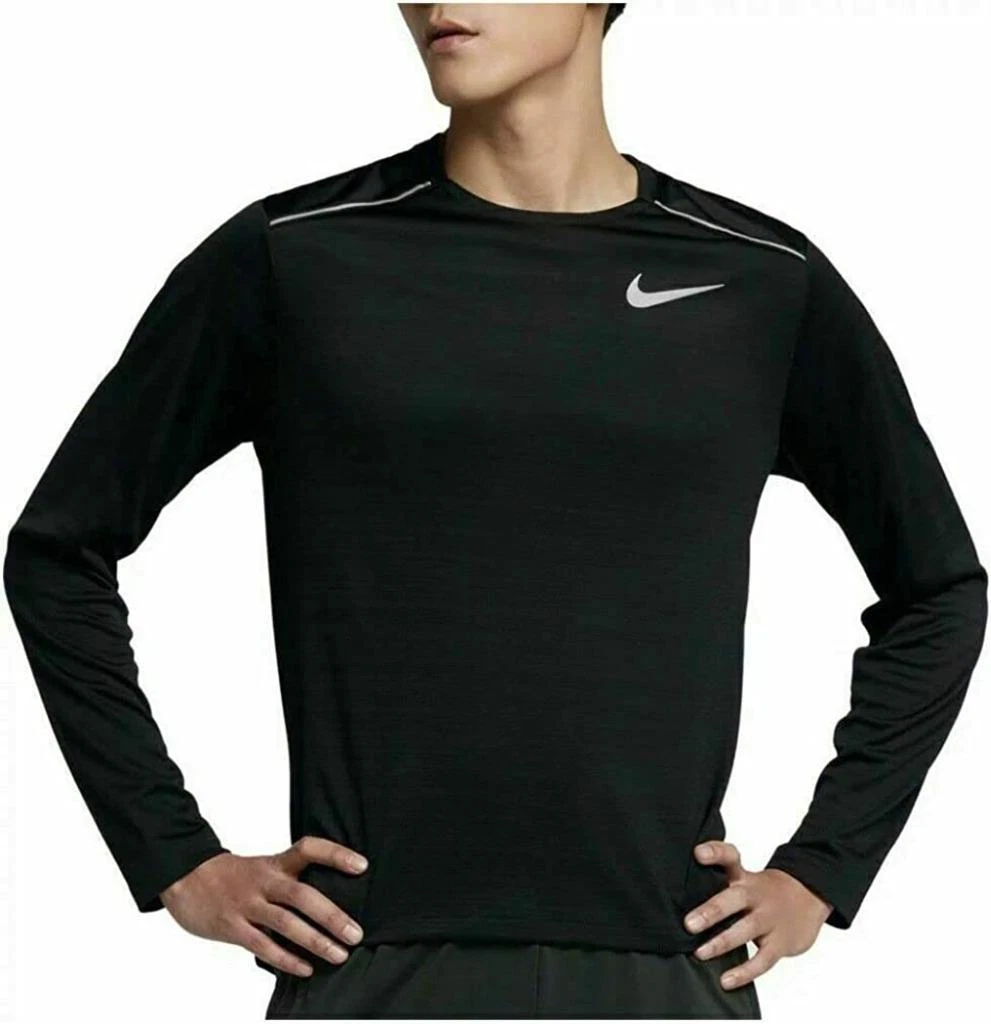 Nike Breathe Miler Long Sleeve Shirt Men's Running Training Gym Black Cu0318-011, Size: Medium