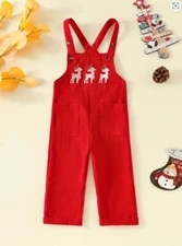 NEW Christmas Reindeer Baby Boys Boutique Corduroy Red Romper Jumpsuit Overalls