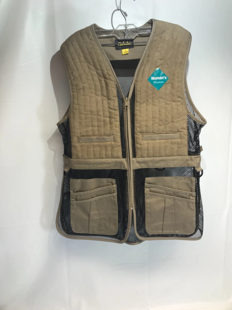 Cabelas Khaki Black Solid Sleeveless V Neck Nylon Hunting Vest Size Womens Large