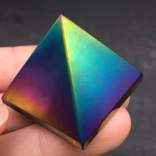 Titanium Rainbow Aura Natural Obsidian Crystal Pyramid Healing Decoration 1pc