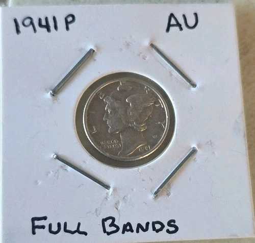 1941 Mercury Dime AU Almost Uncirculated 90% Silver FULL BARS on Reverse