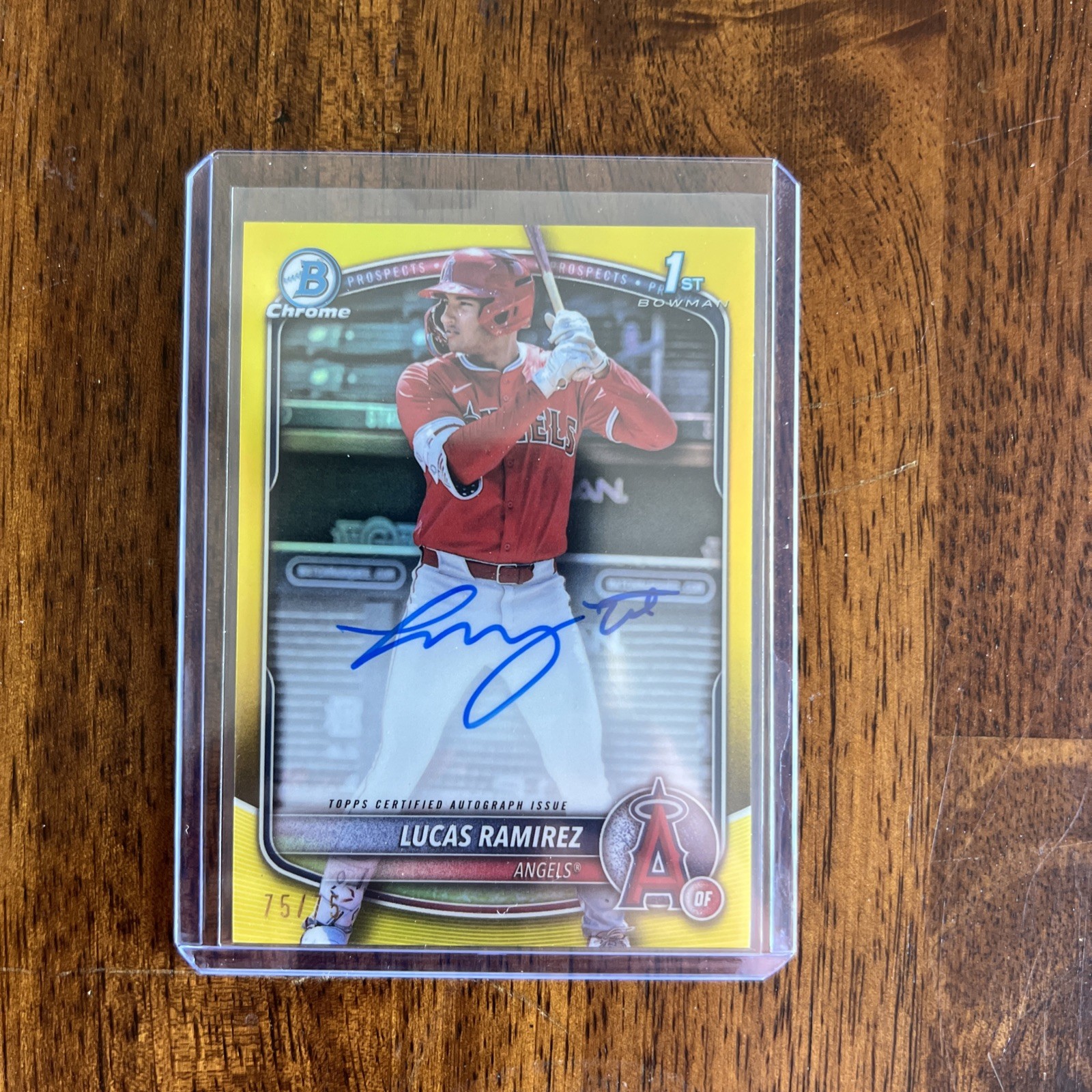 2025 Bowman Lucas Ramirez Chrome On Card Auto Yellow Refractor 1st # 75/75 