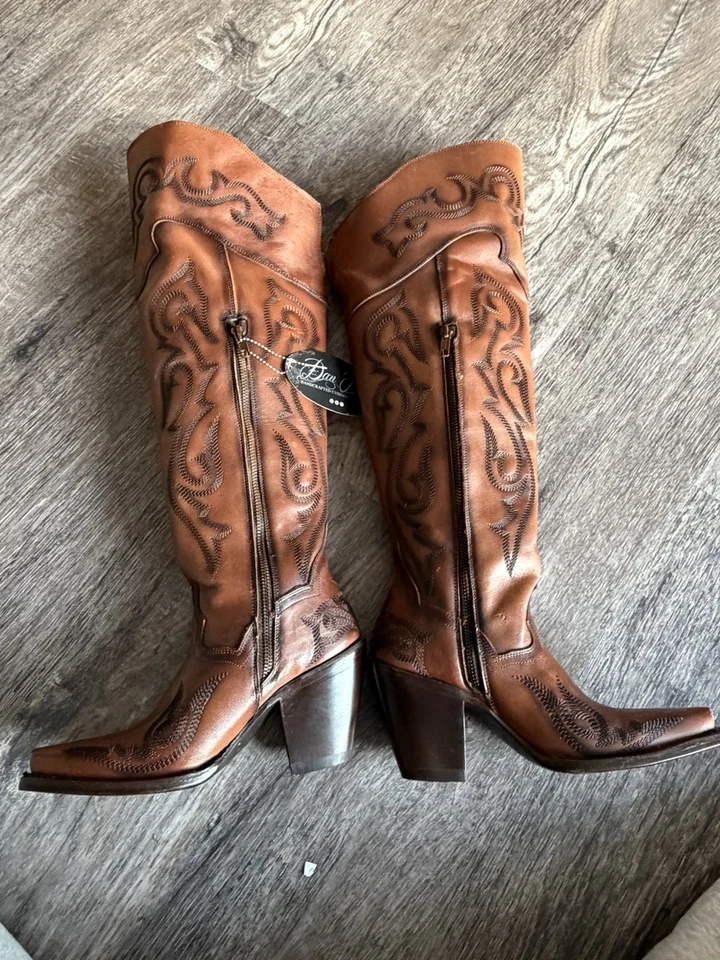 Bota de Vaquero Dan Post Western Nueva con Etiquetas Talla 6M Registrada, Marrón, Hasta la Rodilla Foto 3 de 4