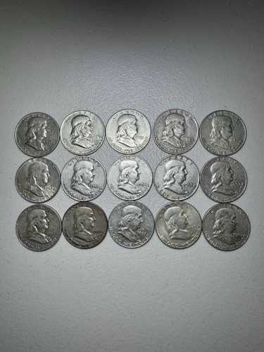 Franklin Half Dollar Lot of 15 (1951-1963) 90%  Silver Circulated