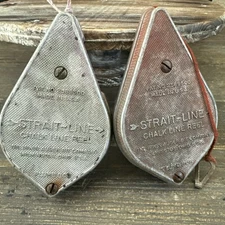 Vintage Irwin Straight-Line Chalk Line Reel Plumb Bob Metal Tool Made USA 2 Set