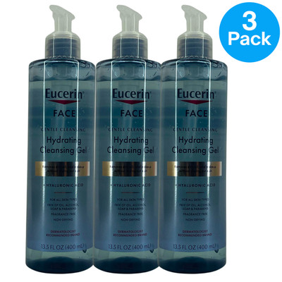 Eucerin Face Hydrating Cleansing Gel 13.5 oz 3 Pack New
