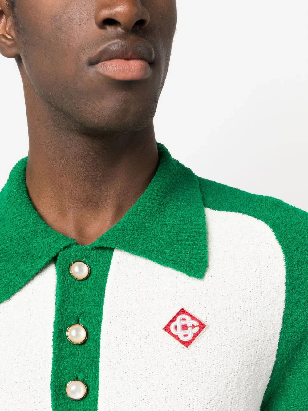 CASABLANCA Colour Blocking Boucle Polo White/Green Size Medium image 2