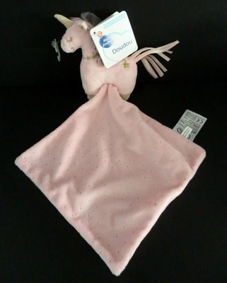 GM.* DOUDOU PELUCHE MOTS D'ENFANT SIPLEC LICORNE ROSE MOUCHOIR ETOILE OR NEUF - Photo 1/3
