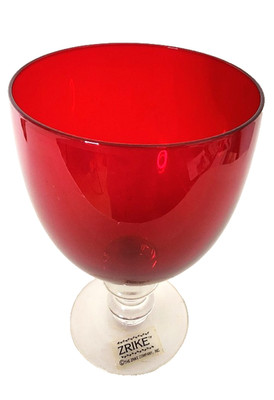 Set of 6 Zrike Ruby Red Wine Goblets Clear Stem Glasses 6.5  Vintage Barware