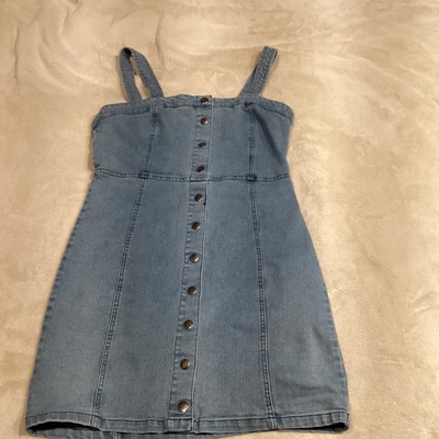 Rue 21 Ladies Medium Short Denim Mini Dress Blue Jean Button Up Cute Summer Mini