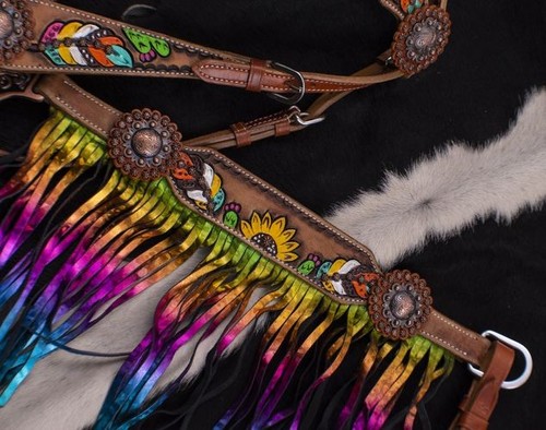 METALLIC REGENBOGEN FRANSEN Brusthalsband FEDER SONNENBLUME KAKTUS Kopfstück Set - Bild 5 von 5