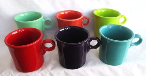 Set of 6 – Homer Laughlin HLC Fiesta Ware 3 1/2” Classic Ring Handle Coffee Mugs